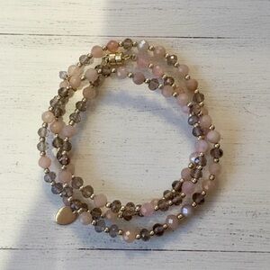 Dainty Semi Precious Sunstone, Smoky Quartz & Gold Filled Triple Wrap Bracelet